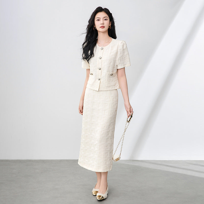 Fashion White Dress Sets Summer Designer Short Sleeve Blouse Top and Skirt Suit Two Pieces Matching Set Womens Outfit