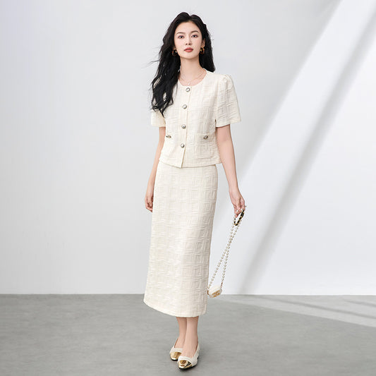 Fashion White Dress Sets Summer Designer Short Sleeve Blouse Top and Skirt Suit Two Pieces Matching Set Womens Outfit