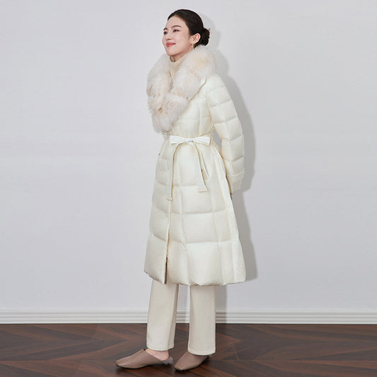 Real Fox Fur Coat Women White Goose Down Jacket Winter New European Fur Jacket Ladies Fashionable Outerwear Fur Jacket