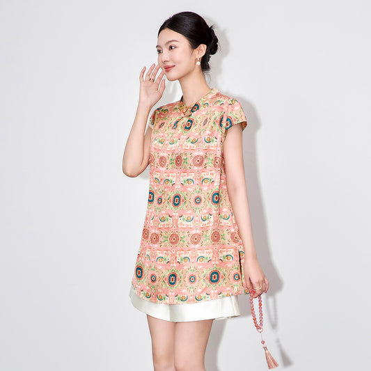 Deep Sea Oil Country Style Chinese Dress Vintage Elegant Slimming Color Weave Jacquard Dress For Women's Clothing