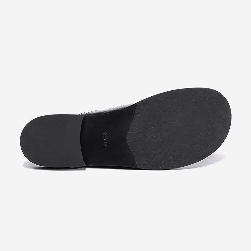 Women Slippers Leather Square Toe Women Flats Flip Flops Designer Ladies Slides Sandals