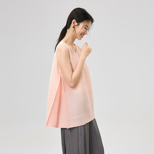 Summer New Round Neck Sleeveless Design Irregular Tank Top Chic Versatile Casual Pullover Top