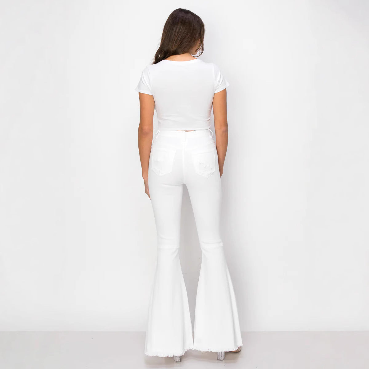 Women's Denim Trousers, Casual Fashion Trousers, High Waist Elastic Hole Slim Flared Trousers, Can Be Worn in All Seasons.