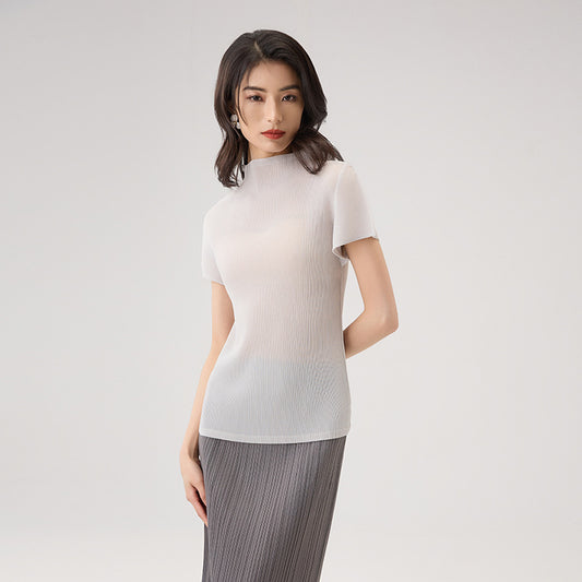 Summer New Half-high Neck Solid Color Loose Thin Commuter Versatile Blouse