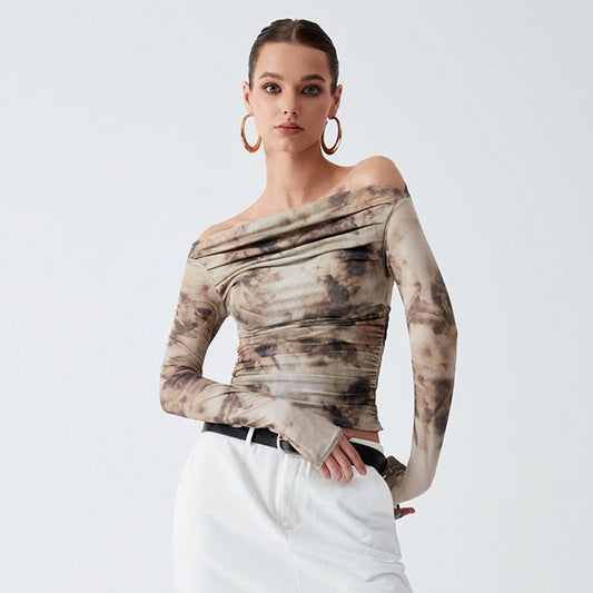 Spring New Women's Retro Printed Top Slim T-Shirt