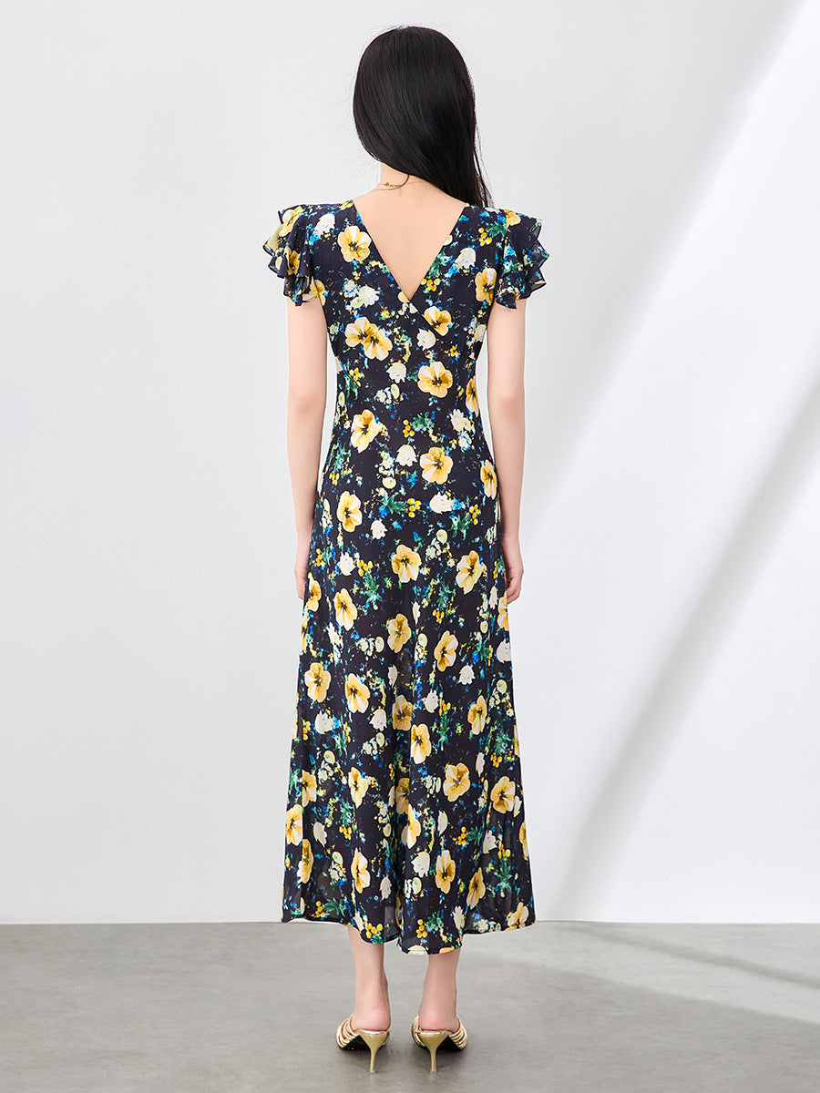 Women Summer Sexy Backless Midi Dress Vintage Print Floral Split Boho Dress Casual Holiday Lady Beach Dress