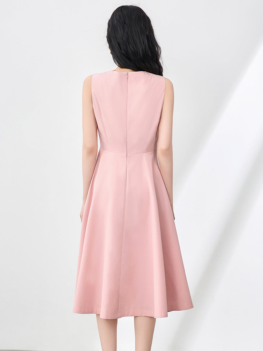 Women's High Waist Vest Dr Svel Waist-Cinching Midi Dr OL Sle Polyester Fiber A-Line Skirt Pure Color