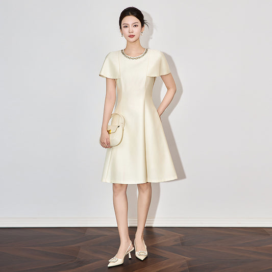 Luxury Heavy Industry round Neck Cover Sleeve Dress French Socialite Temperament Banquet Dress