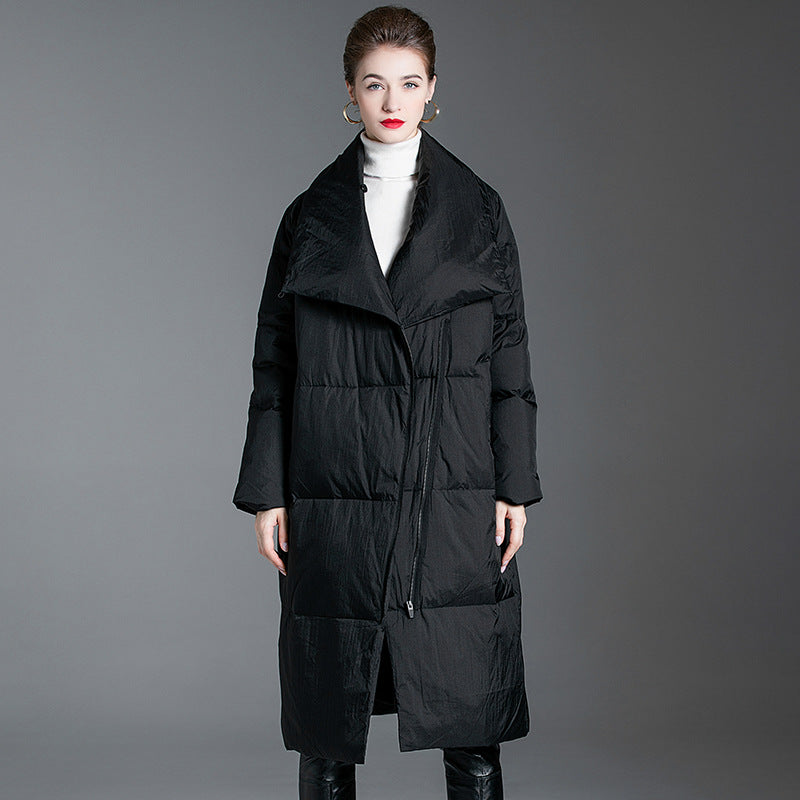 Women's Medium-Length Down Jacket Autumn New Style Hooded Slimming Big Pocket Fashionable Warm Slim Fit Tops