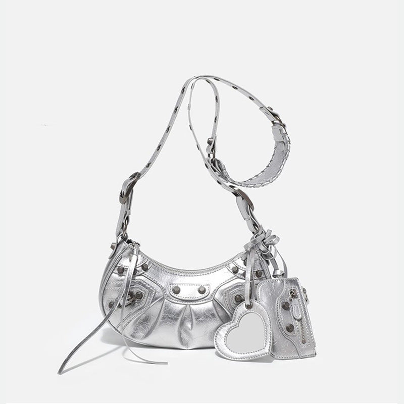 Women's Pleated Hobo Red Shoulder Bag for Women PU Leather Clutch Handbag