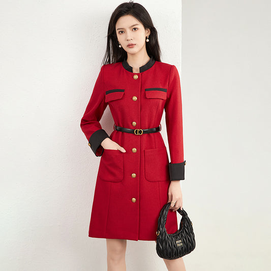 Spring Dresses for Women 2025 Long Sleeve Office Vestidos Para Mujer Elegant Pink Black Simple Aline Dress Casual