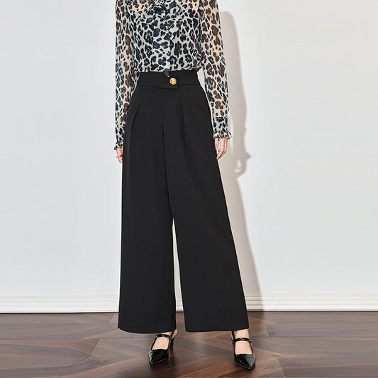 Elegant Long Pants Women's Clothing Black Wed Leg Pants High Waisted Casual Suit Pant Female Trousers Work Style
