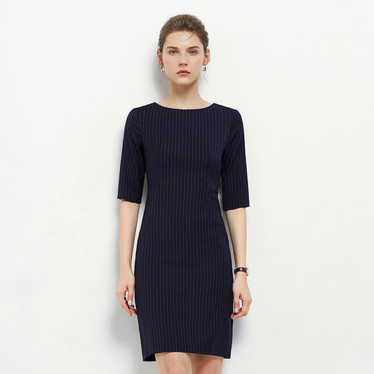 Black Knitted Dress Slim Fit French Hepburn Style Long Split Skirt Ankle Length round Neckline Empire Waist Dress