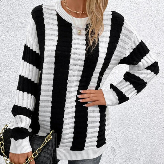 Striped Sweater Oversize Casual Women 2025 New O-Neck Loose Thick Pullover Knitted Tops Trendy Long Sleeve Sweaters Streetwear