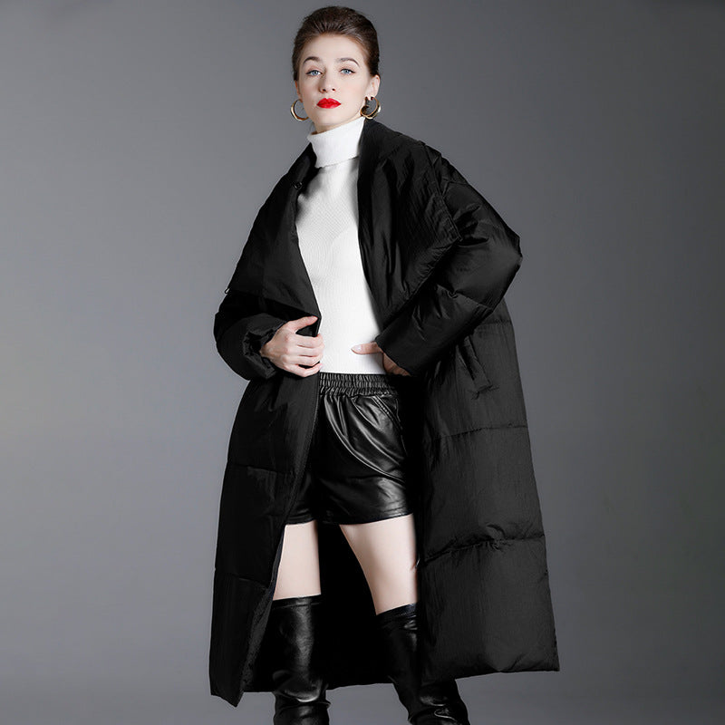 Women's Medium-Length Down Jacket Autumn New Style Hooded Slimming Big Pocket Fashionable Warm Slim Fit Tops
