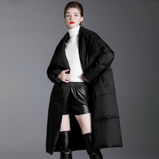Women's Medium-Length Down Jacket Autumn New Style Hooded Slimming Big Pocket Fashionable Warm Slim Fit Tops