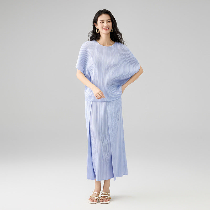 Women's Tops Loose Plus Size T-shirt Pleated Short Sleeve Solid Color Design T-shirt