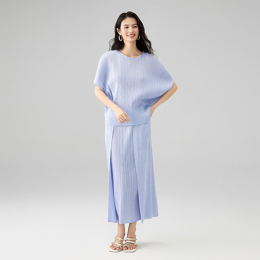 Women's Tops Loose Plus Size T-shirt Pleated Short Sleeve Solid Color Design T-shirt