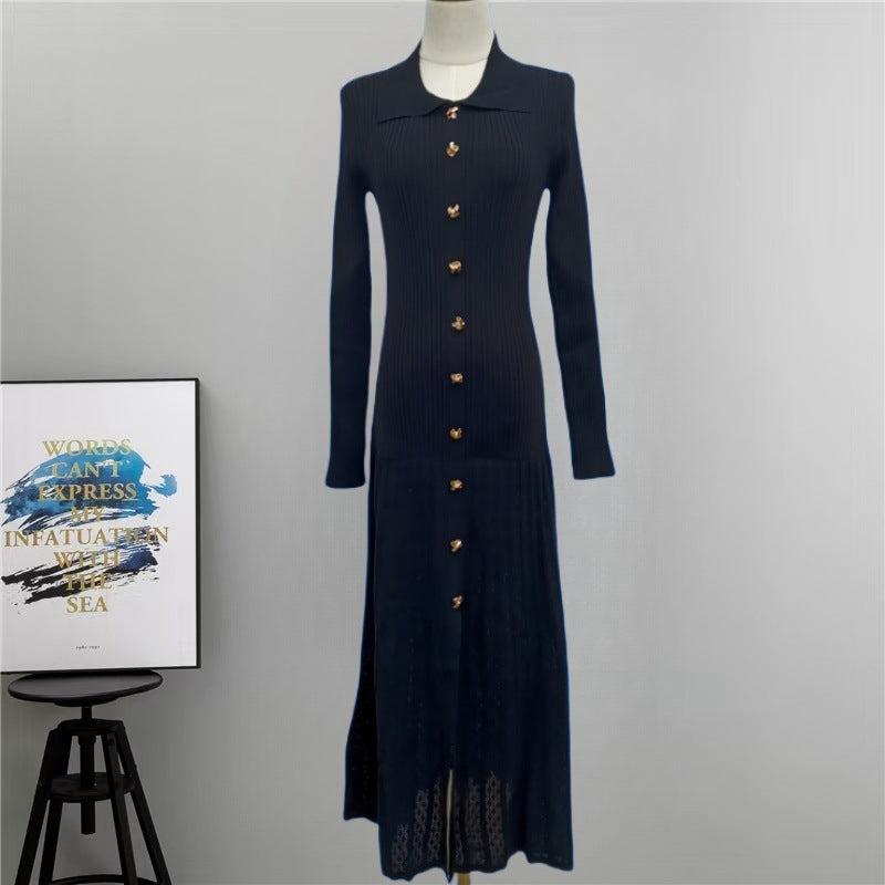 Autumn Winter Solid Elegant Office Lady Knitted Dress Women Slim Long Sleelve Single Breasted Dresses Fashion Simplicity Fashion
