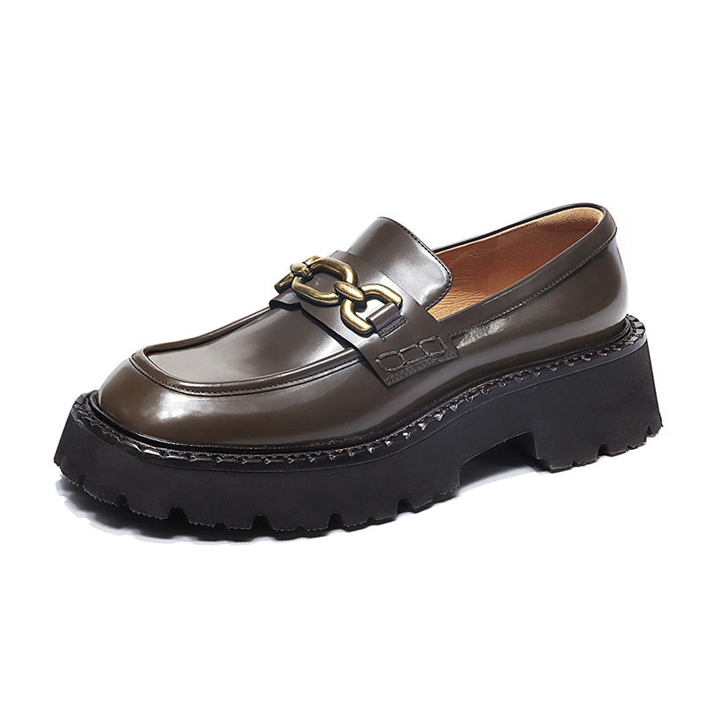 Casual Slip-On Flat Shoes Women Spring Ins Fashion Blogger Vintage Cowhide Increase Higher Leather Casual Loafers