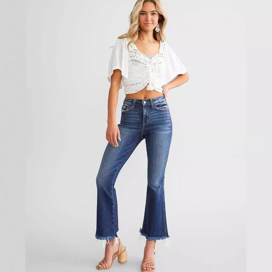 Girls Fashion High-Waisted Stretch Leg Slit Slim Jeans