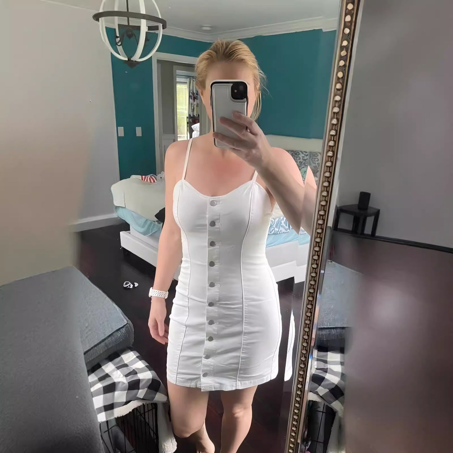 Women's Mini Dress Sexy Cotton Linen Solid Color Buttoned Holiday Mini Dress