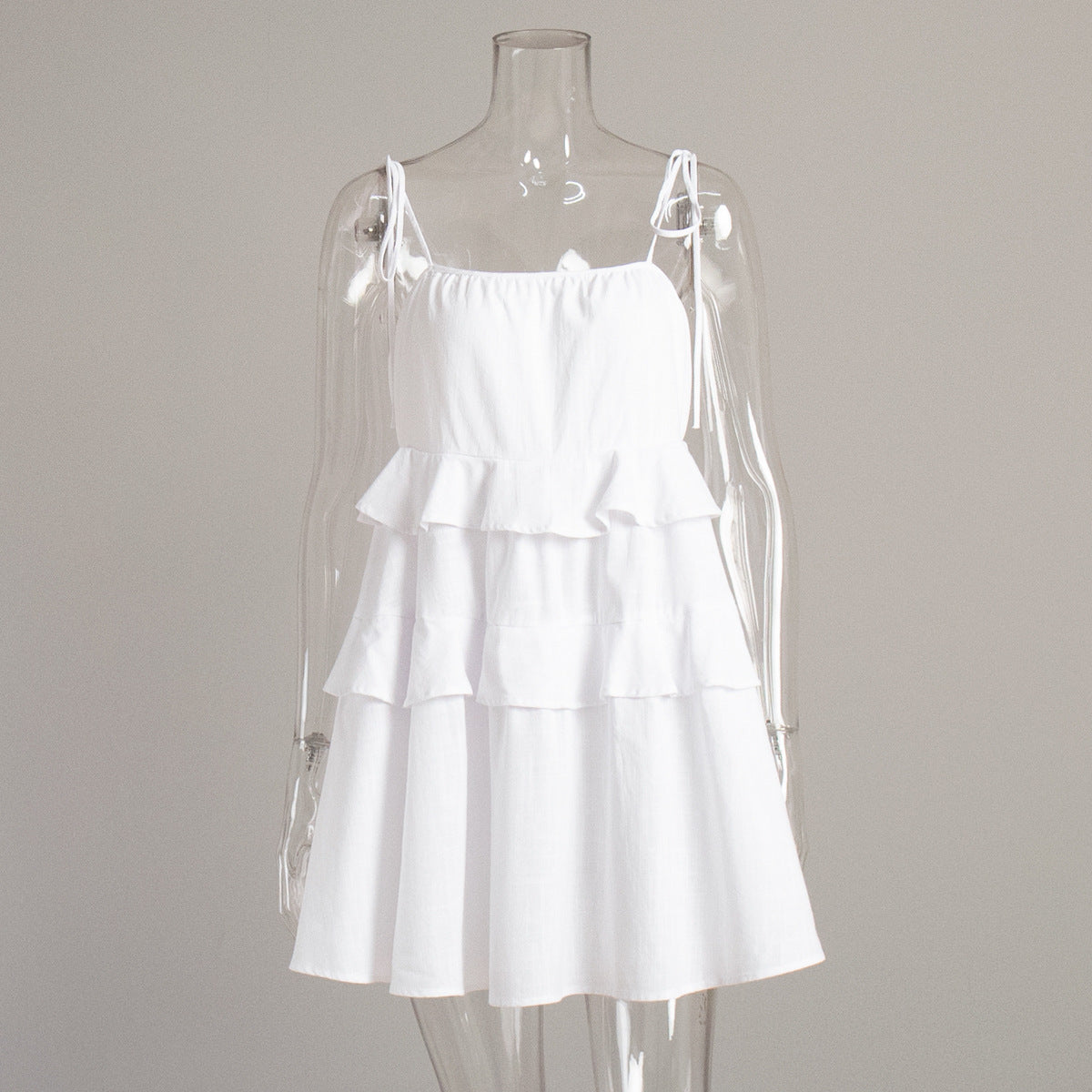 Summer Backless Mini Dress Women Lace Up Ruffle Short Sling Dresses Fashion Elegant Casual Fresh And Sweet Spaghetti Strap