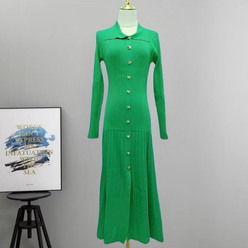 Autumn Winter Solid Elegant Office Lady Knitted Dress Women Slim Long Sleelve Single Breasted Dresses Fashion Simplicity Fashion