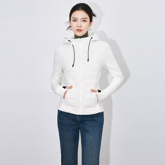 Patchwork Lightweight Stretch Knit Hooded Jacket 2025 Winter New Arrival Black Short Down Coats