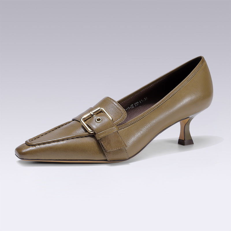 Women's Handmade Genuine Leather Pointed Toe Style Elegant Ladies Mid Heeled Dress Shoes