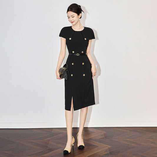 Summer Clothes Vestidos Midi Cloak Sleeve Luxury Dress Designer Elegant Women's Formal Party Dresses Pink Black Robes
