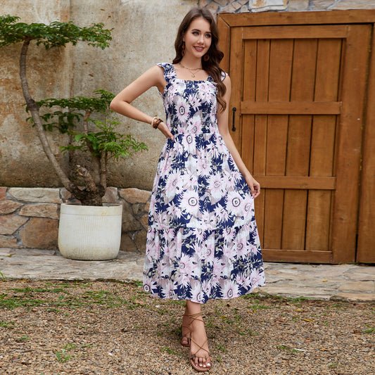 Summer Vibes with our Floral Ruffle Sleeve Tank Dress - Available in Multiple Sizes for a Perfect Fit
