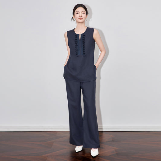 Casual Cotton Tank Pants Women's Set Strapless Sleeveless Tanks Wide Leg Trousers Female White Sets Summer Chic Lady