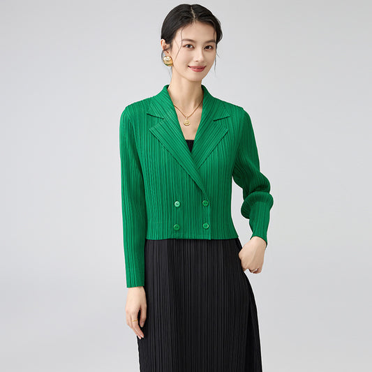 Women Jacket British Style Commuting Slim Double-breasted Solid Color Design Short Jacket