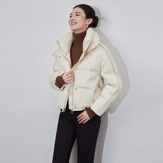 New Down Jacket Women's Large Lapel Thick Fashion Long Sleeve Warm Casual White Duck Down Coat