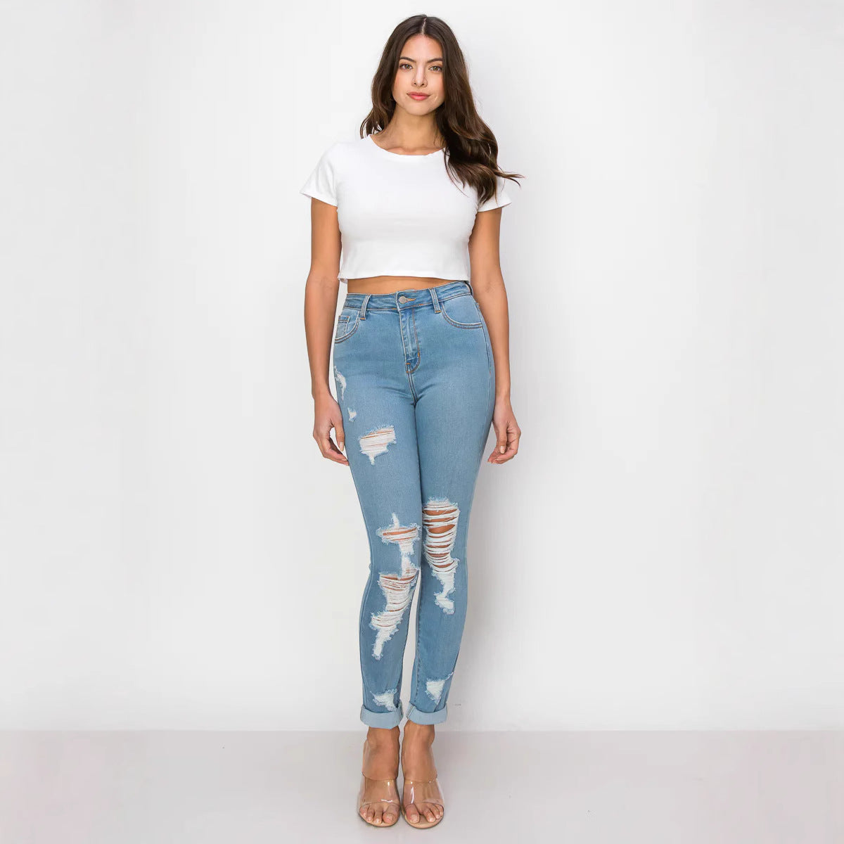 Denim Jeans Sexy Ripped Lace Cross Body Slimming Effects Fast Selling Through Borders