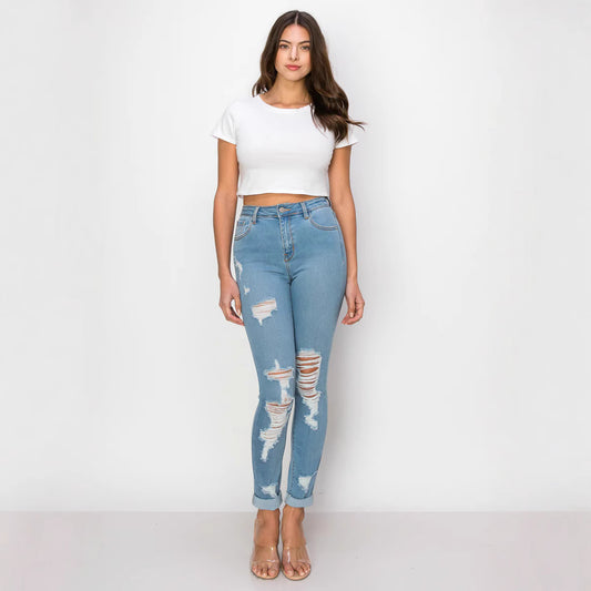 Denim Jeans Sexy Ripped Lace Cross Body Slimming Effects Fast Selling Through Borders