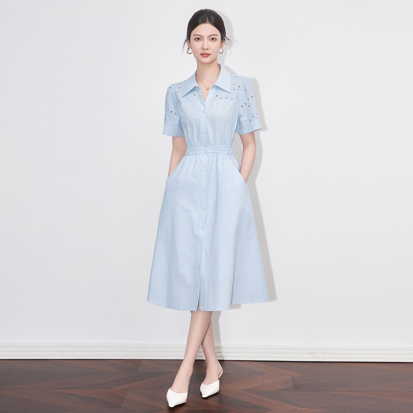 Women Straight Casual Shirt Dresses 2025 Summer Elegant Turn Down Collar Sashes Solid Simple Dress