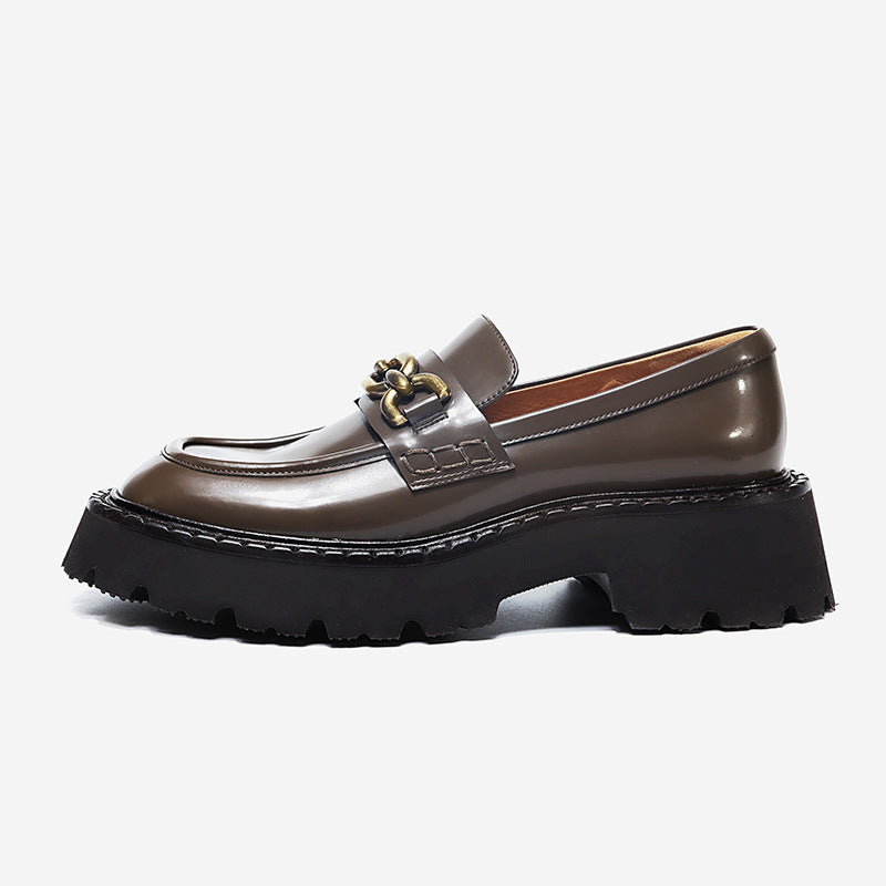 Casual Slip-On Flat Shoes Women Spring Ins Fashion Blogger Vintage Cowhide Increase Higher Leather Casual Loafers