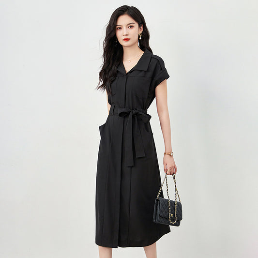 Woman Yellow Dress Fashion 2025 Single Breasted Sashes Long Shirt Dress CHic Lace-up Streetwear Female Vestidos