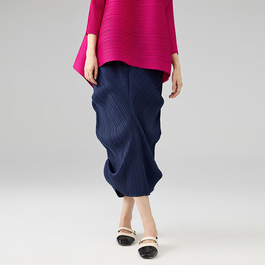 New Women's Elegant Niche Design Pleated A-line Skirt Summer Fashion Irregular Elastic Wiast Loose Skirts