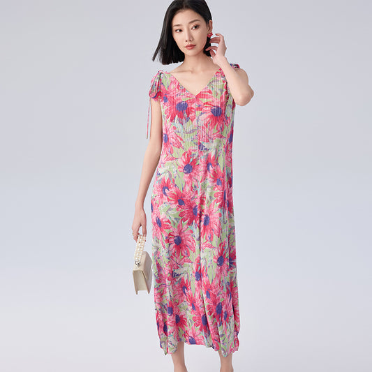 Summer New Japan and South Korea Casual Style V-neck Colorful Painting Strapped A-line Dress