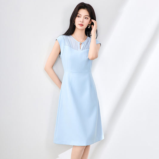 Summer Fashion Women Simple Dress Sleeveless Chiffon Patchwork Elegant Slim Fit Office Casual Daily Work Wear Vestidos