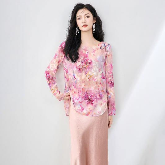 Elegant Women Printed Shirts 2025 Spring Summer Long Sleeve Lapel Button-up Female Casual Blouses Office Ladies Tops Camisas