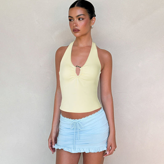 Sexy Strapback Slimfit Vest Crossboder Women's Summer New Style Polyester Fiber Blend Fabric HotGirl Strap Top from Mainland Chi