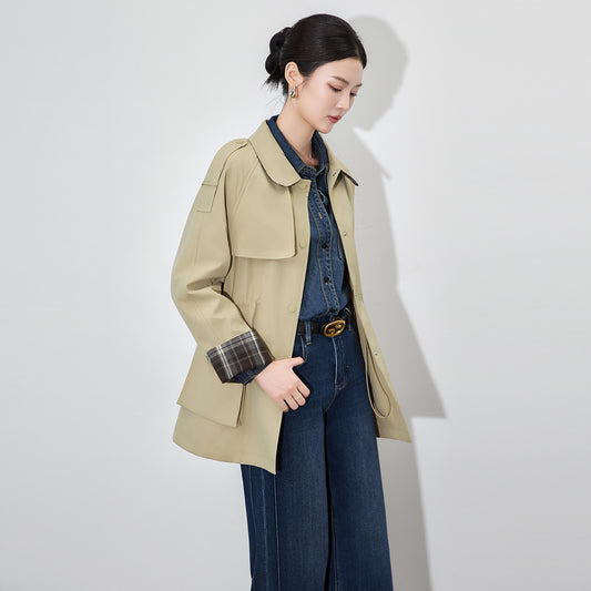 Khaki Casual Style Women's Coat Jacket Loose Fit Turn-down Collar All-match Small Size Autumn Fashion Outerwear Coat