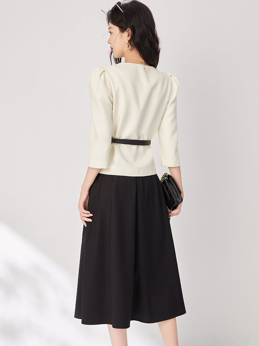 Fashion Women Skirt Suits 2 Piece Set New Long Sleeve Single Breasted Slim Blazer High Waisted A Line Midi Skirt