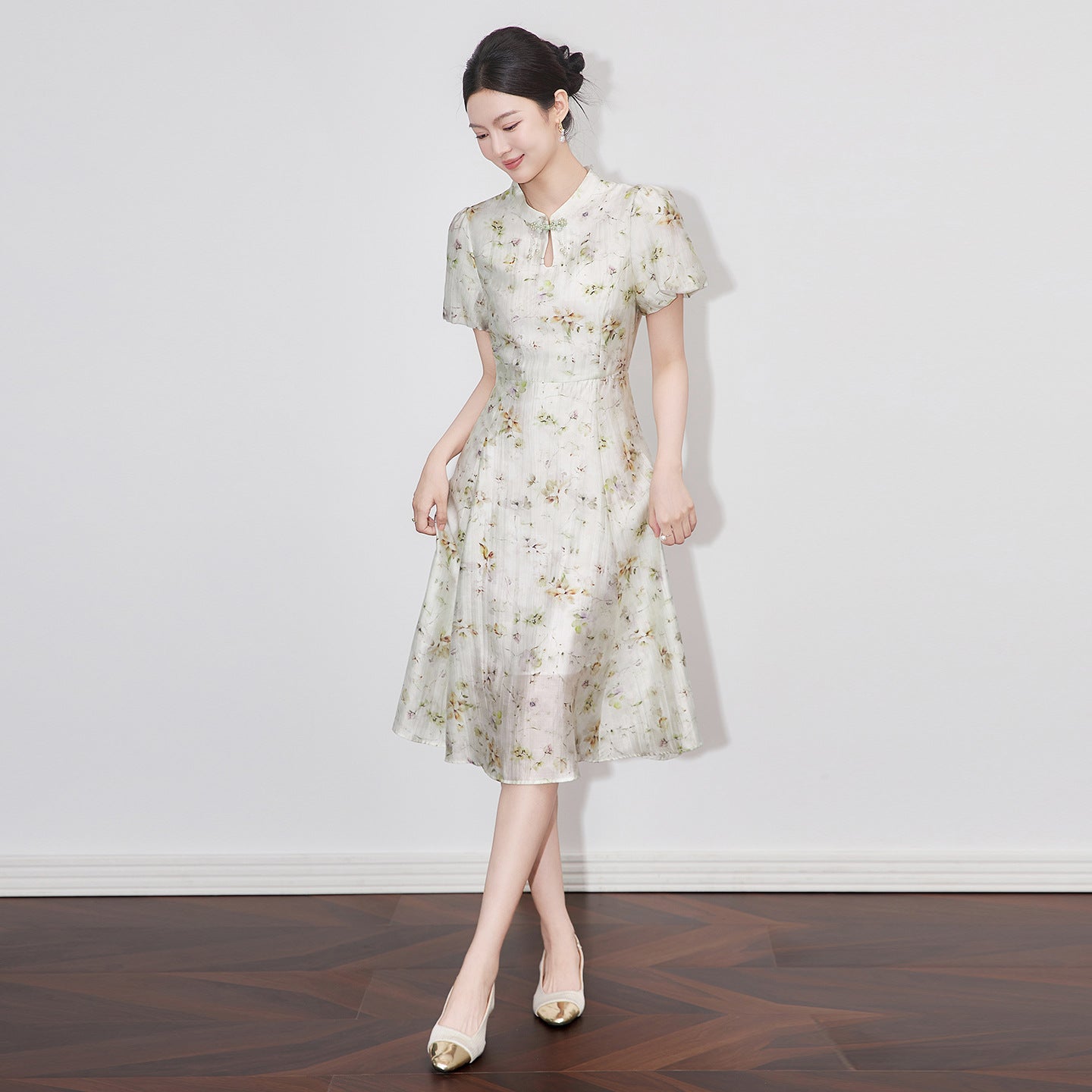 Women's Dress Chinese Qipao Print Tencel Linen Slim Fit Elegant Summer Fashion