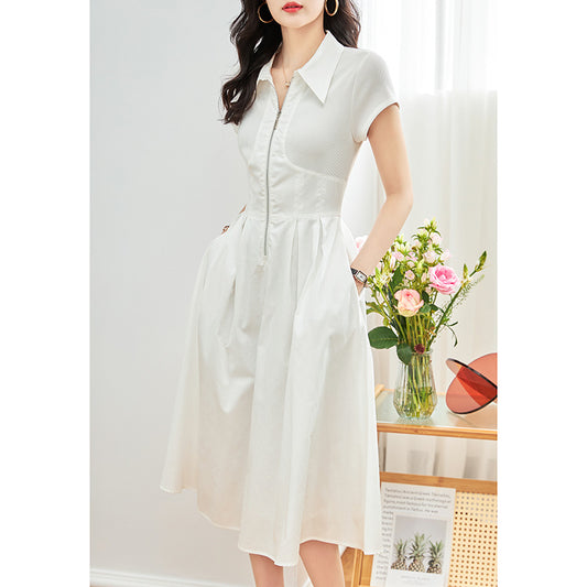 Fashion Sleeveless Spliced Zipper Long Dress Elegant V-neck High Waist Slim Pleated Maxi Dresses Summer Office Lady Street Robes
