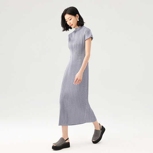 Summer New Advanced Simple Elegant Comfortable New Chinese Half-high Neck A-line Skirt
